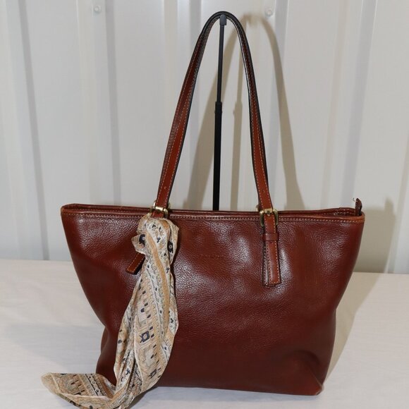 Gianni Conti Womens Brown Leather Tote Bag Large Buckle Adjust Straps With *Flaw - Picture 1 of 13